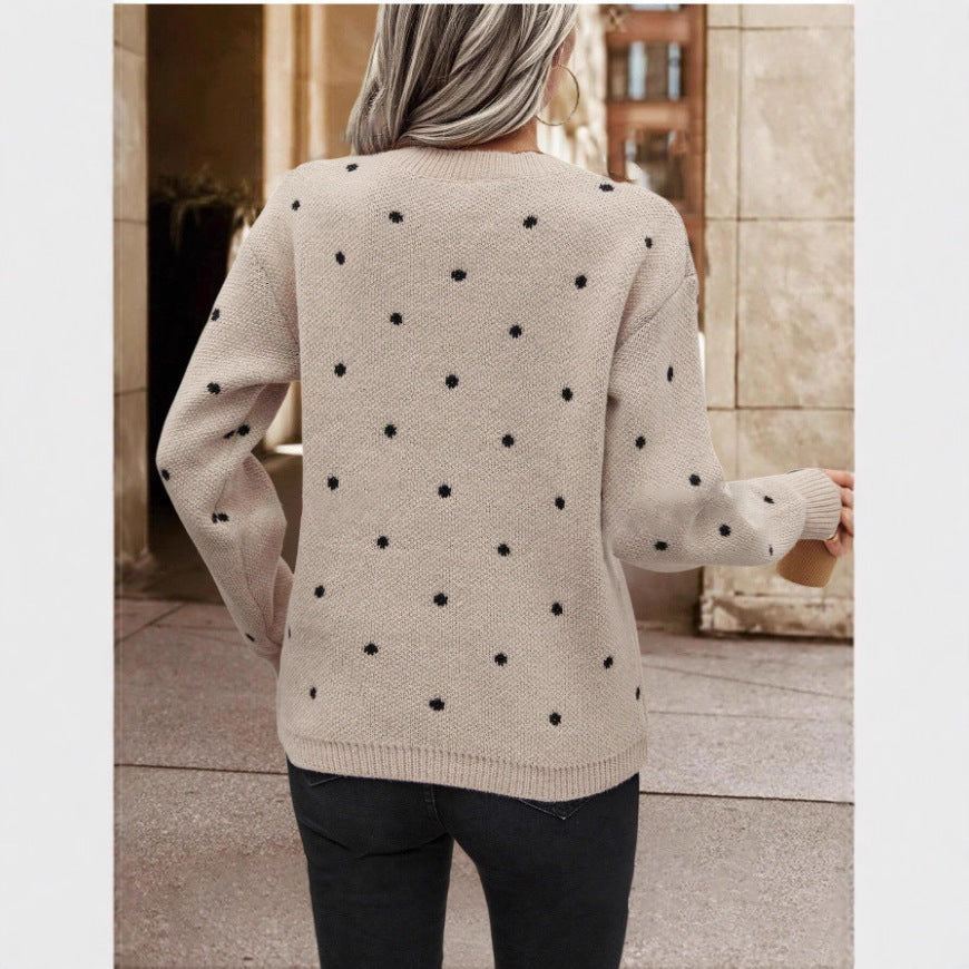 Fashion Polka Dot Print Pullover Sweater Casual Long-sleeved Knitted Tops Women's Clothing