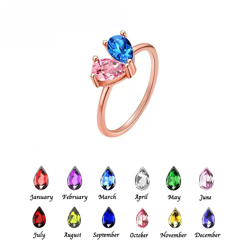 Love Double Waterdrop Set With Diamonds Ring