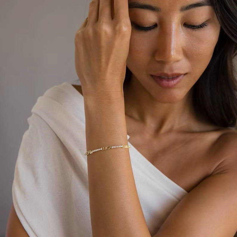 Diamond Chain Bracelet With Customized Names