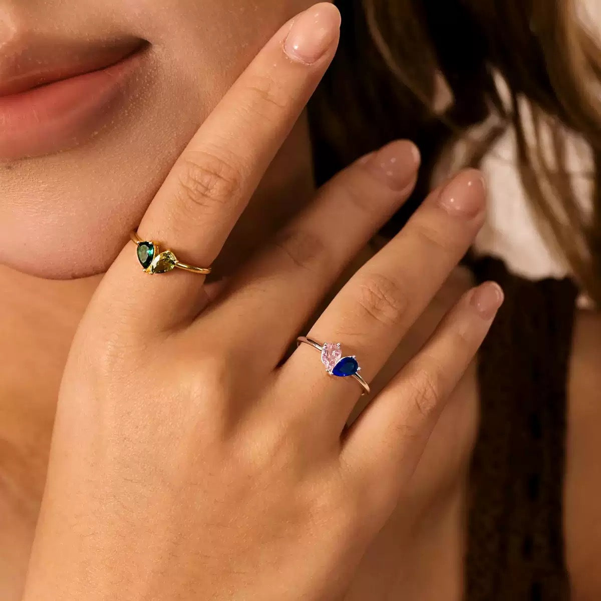 Love Double Waterdrop Set With Diamonds Ring