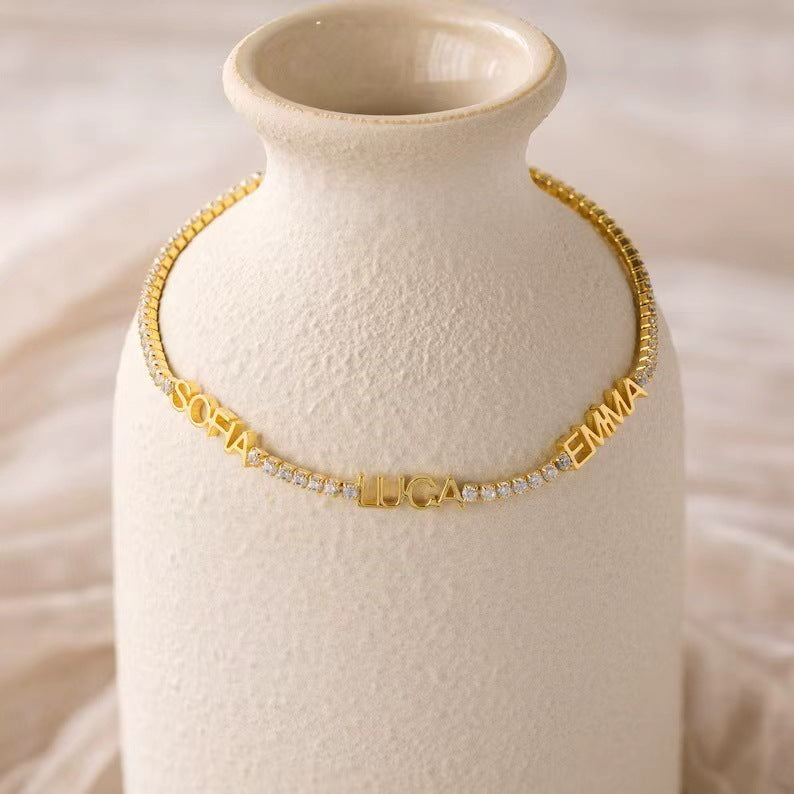 Diamond Chain Bracelet With Customized Names